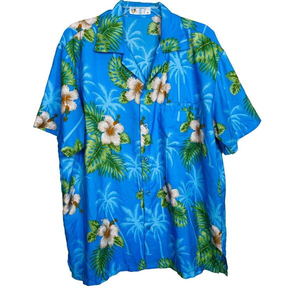 VHO Blue Hawaiian Tropical Button Up Shirt XL - Picture 1 of 6